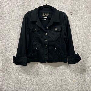 Live a Little women’s XL black denim jacket, button down silver buttons